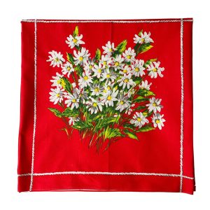 Nappe en coton rouge à fleurs 50s