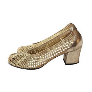 Ballerines cuir tressé or Roland Michaux