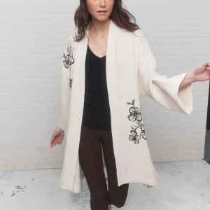 Kimono blanc ample avec imprimé | Idalia