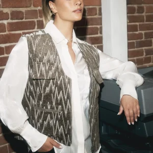 Salim | Veste marron jacquard zigzag