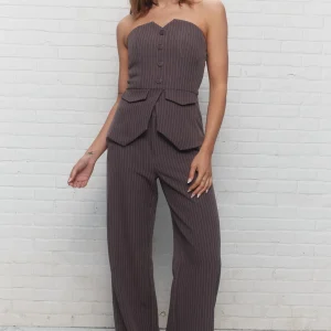 Daze | Pantalon ligné brun