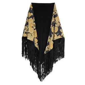 Châle noir en lainage et daim