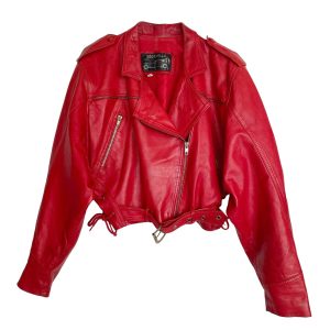 Blouson cuir crop rouge Djornella 80s
