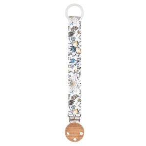 Attache tétine – Motif fleuri bleu