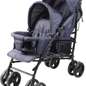 Bambisol Poussette Double Canne – Compacte & Pratique, Bleu Marine avec Habillage Pluie