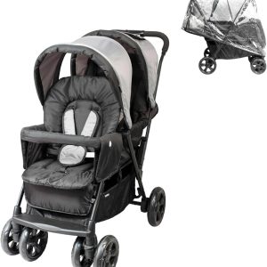 Bambisol Poussette Double – Pratique et Élégante, Habillage Pluie Inclus