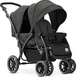 Deryan Elena Poussette Duo Tandem – Noir, Harnais 5 Points, Ajustable jusqu&rsquo;à 4 ans