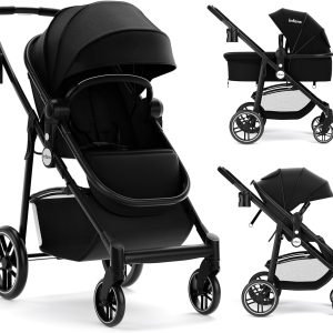 Poussette Canne Compacte 3 en 1 GOPLUS – Légère et Réversible pour Bébé (Noir)
