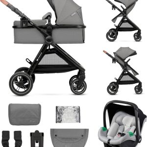 Poussette 3 en 1 Kinderkraft ESME – Gris, système de voyage et porte-bébé intégré