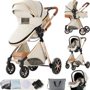 Poussette 3 en 1 MoLi V9 Creamy White – Pliable & Réversible, Aluminium Légèreté