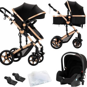 Poussette 3 en 1 Nine Point Nine – Modèle 588 Black Gold, Aluminium & Confort Optimal