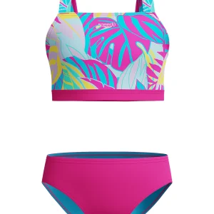 Maillot de bain deux-pièces Print Tie Back pour filles - Neon Bubble Gum