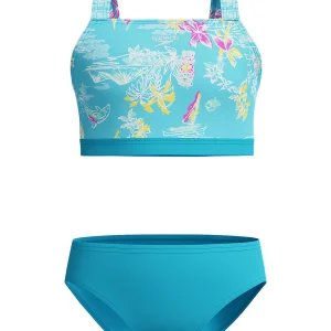 Maillot de bain deux-pièces Print Tie Back pour filles - Piction Blue