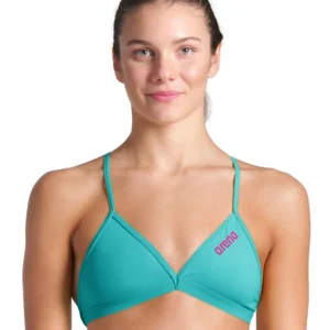 Haut de maillot de bain Performance Solid Team Tie Back pour femmes - Eau/Shocking Pink