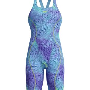 Maillot de compétition Fastskin Hyperspark Kneeskin Open Back pour femmes - Under Current/Sugar Blue