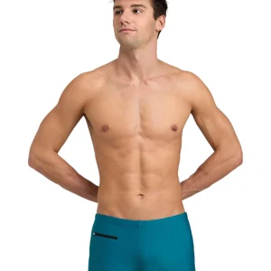Maillot de natation coupe carrée Zip pour hommes - Bleu Sarcelle