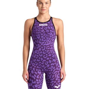 Maillot de compétition Powerskin Carbon Air2 Open Back pour femmes E.L. - Leopard Skin Violet