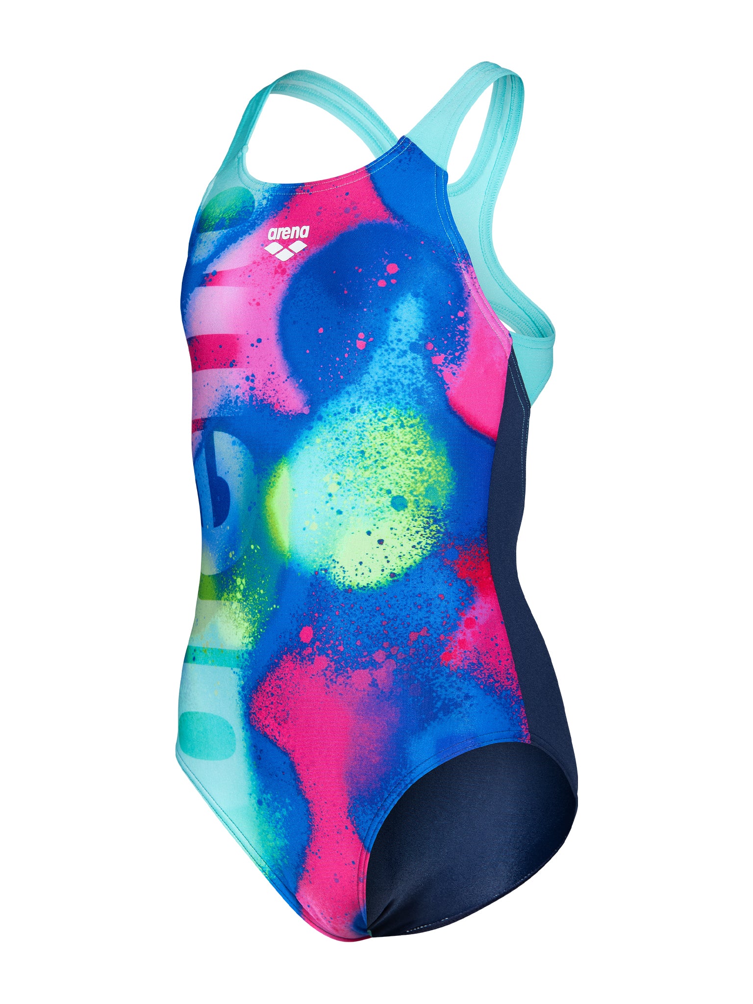 Maillot de bain une-pièce Spray Paint Pro Back pour filles - Marine/Eau – Image 4