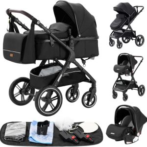 Poussette 3 en 1 YAZOCO – Citadine Pliable Noir pour Bébé (0-36 mois)