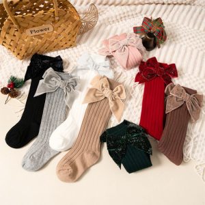 Chaussettes Hautes De Noël Avec Nœud Pailleté