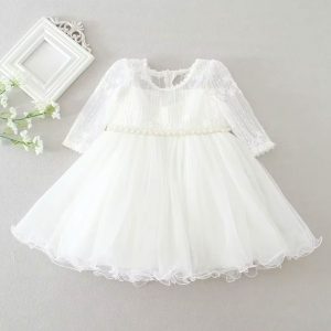 Robe Blanche De Cérémonie En Dentelle Avec Perles