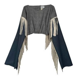 Top Prince de Galles lainage franges daim