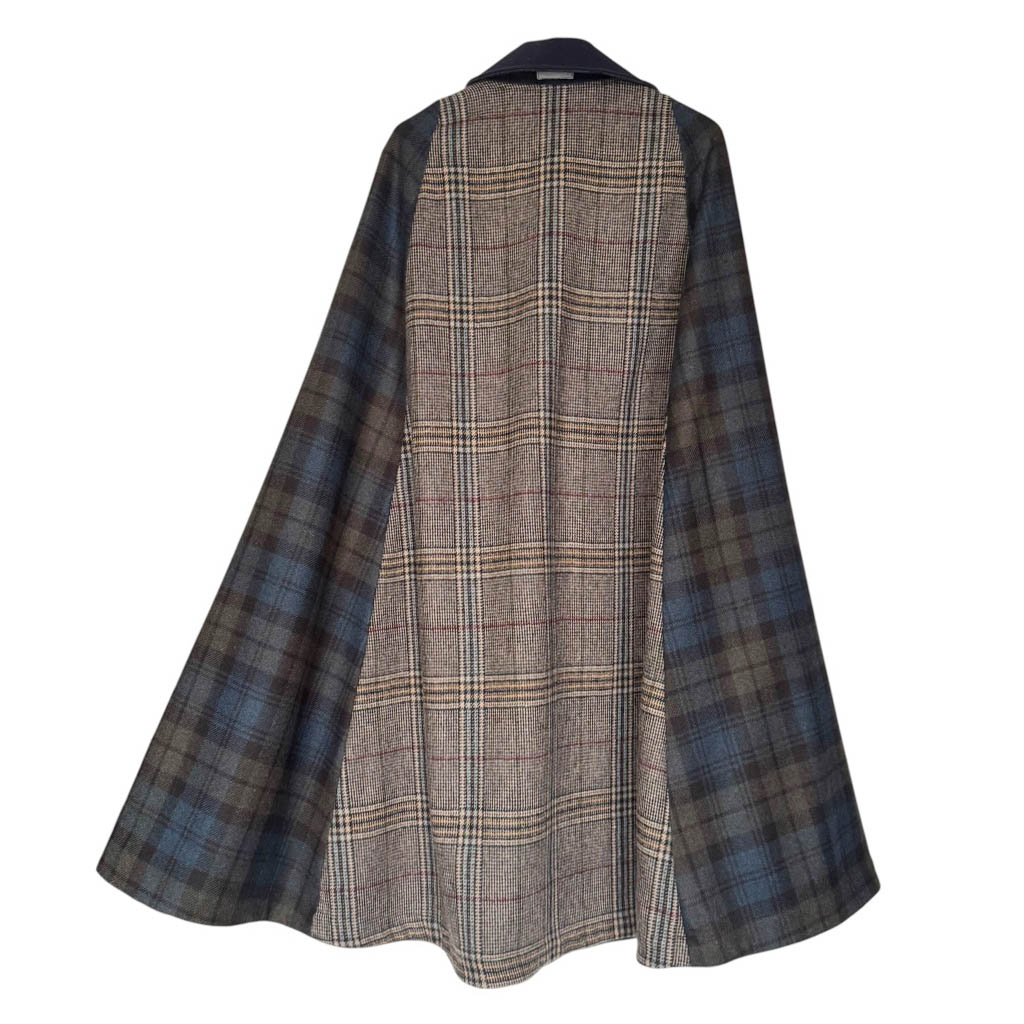Cape quadricolore tartan laine kaki – Image 3