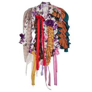 Spring silk blouse purple flowers