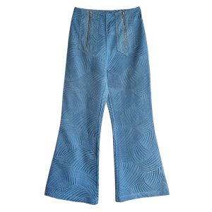 Bootcut Blue Satin Relief