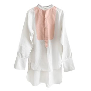 Chemise coton Plastron rose poudre