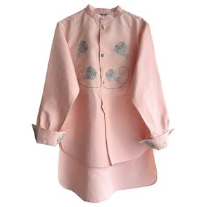Chemise coton Plastron rose poudre