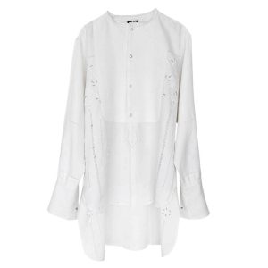 Chemise coton Plastron drap brodé blanc
