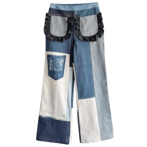 Flare Denim Patchwork Butterfly
