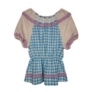 Blouse coton vichy turquoise lilas