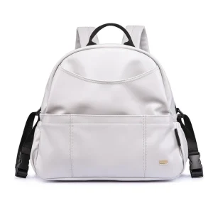 Sac à dos à langer cuir vegan (gris pastel)