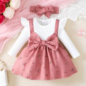 Robe De Cérémonie Fillette Avec Fleurs & Bandeau