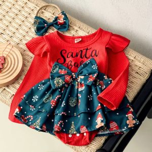 Ensemble Robe & Bandeau Noël Bébé &lsquo;Santa Baby&rsquo;