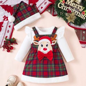 Ensemble De Noël À Carreaux Pour Bébé Fille (3 Pièces)
